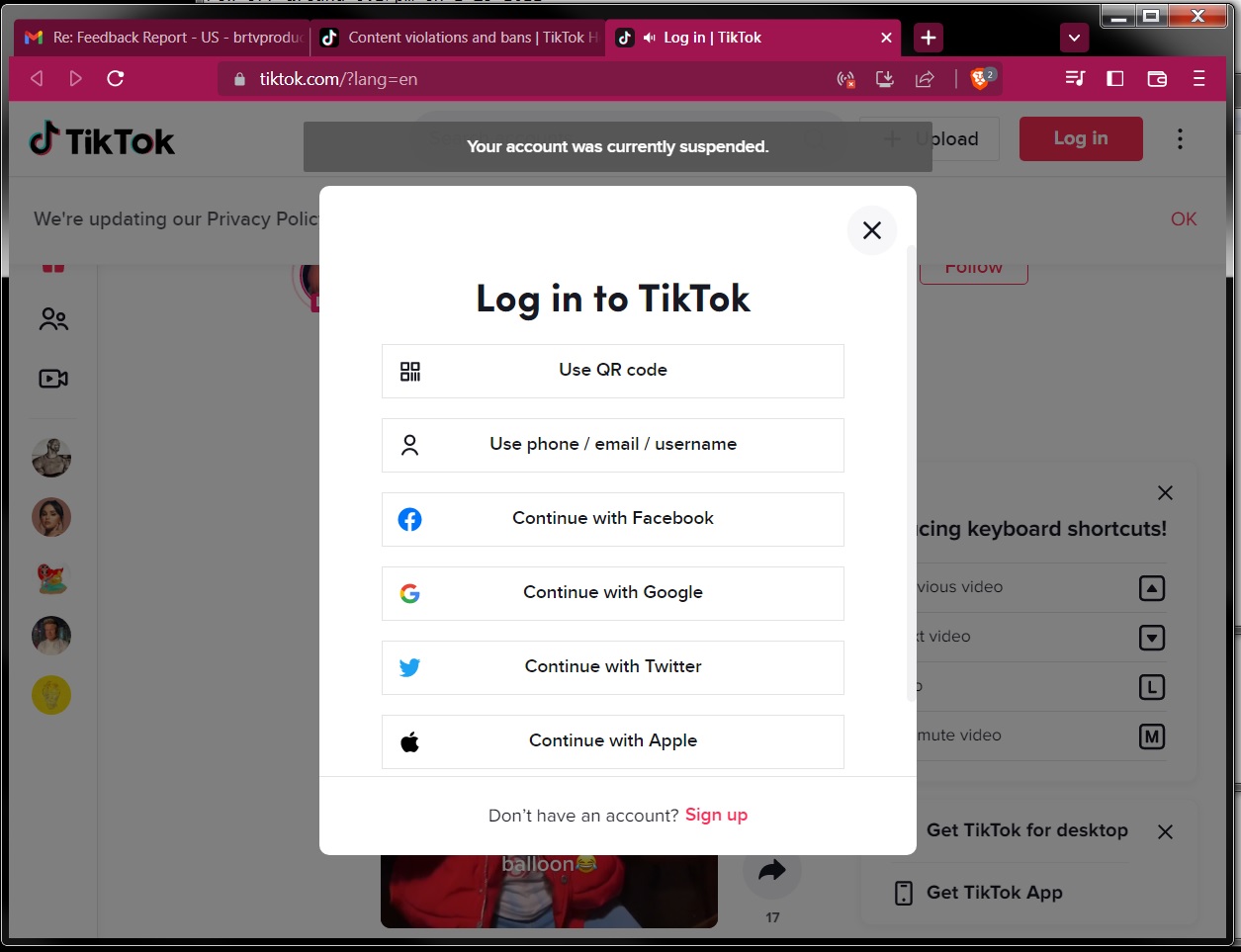 TikTok @BendingRealityTV Suspended 4-08-2023 Screenshot